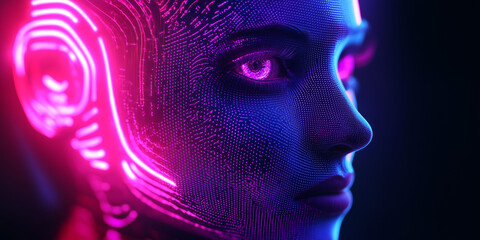 Obraz premium Futuristic head portrait with holographic gradient texture