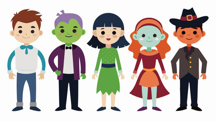 Set of Kids in Spooky Costumes