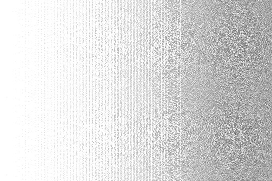 Vertical black parallel gradient noise stipple lines on a white background. Minimalist abstract halftone grain stripes pattern. Gradient pointillism dot work texture. Vector illustration