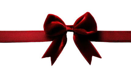 Elegant dark red velvet ribbon bow on black background. Perfect for gift decoration, holiday packaging, or festive designs.
