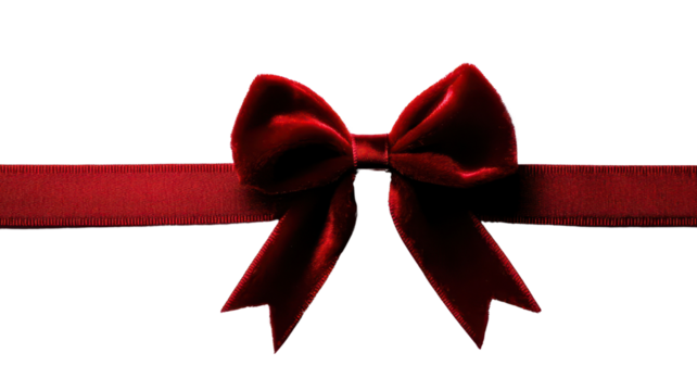 Elegant dark red velvet ribbon bow on black background. Perfect for gift decoration, holiday packaging, or festive designs.