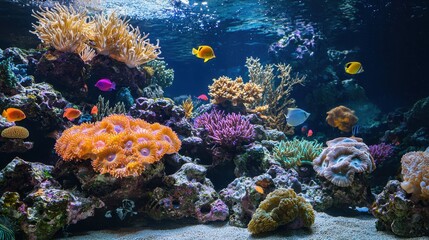 Obraz premium Vibrant Coral Reef Ecosystem Teeming with Marine Life in an Underwater Garden