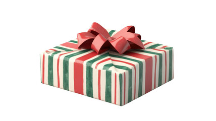 Obraz premium Festive holiday gift with red and green stripes and a bow. Perfect for Christmas or special occasions.