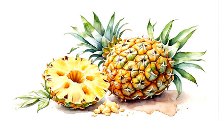 Watercolor pineapple isolated  on white background
