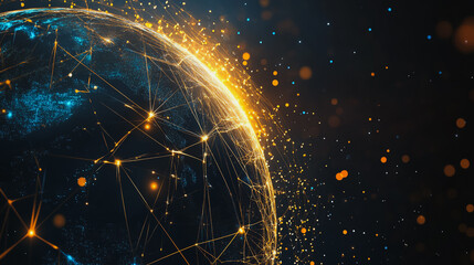 Abstract colorful business connection of lines from nodes It is connected to endless nodes and represents the innovation of communication cyber security in the network with black background	