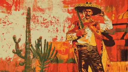 Mexican Bandit with Pistol and Sombrero.
