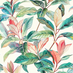 Watercolor seamless pattern with tropical exotic leaves. Design for cloth, repetition background