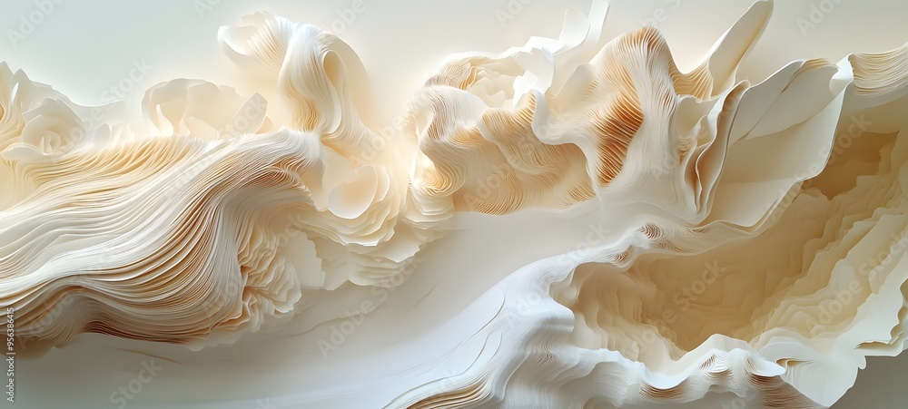 Poster 27. fluid, organic paper shapes layered to create a textured, three-dimensional visual with intricat