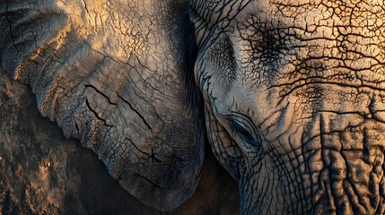 Fototapeta premium Macro photography close up of the detailed wrinkled and textured skin of an elephant s body against a simple neutral background with ample copy space
