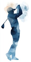 An artistic silhouette of a golfer in action, capturing the dynamic motion and essence of the sport in vibrant colors.