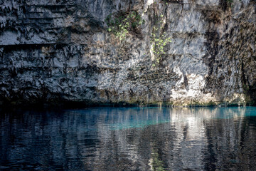 Melissani cave lake (Kefalonia island, Greece) with clear water