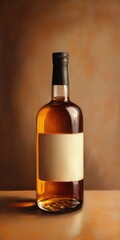 An elegant whiskey bottle with a blank label, ideal for mockups and showcasing premium spirits in a minimalist setting.