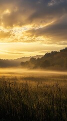 Obraz premium Early Morning Sky Soft Mist Golden Light Breaking Through