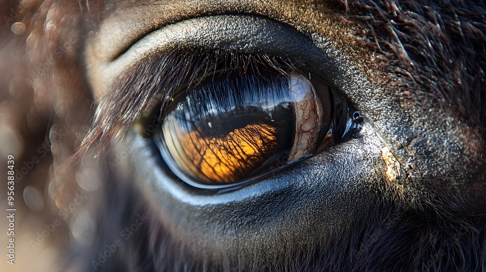 Poster captivating macro photography of a buffalo s eye with the vast and dramatic savannah landscape refle