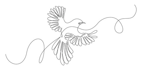 one continuous line flying bird.one line drawing of flying hummingbird.single line vector illustration.isolated white background