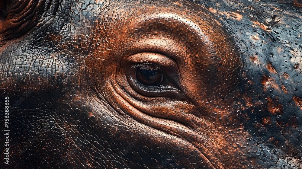 Poster captivating macro photograph showcasing the intricate and mesmerizing texture of a hippopotamus wet 