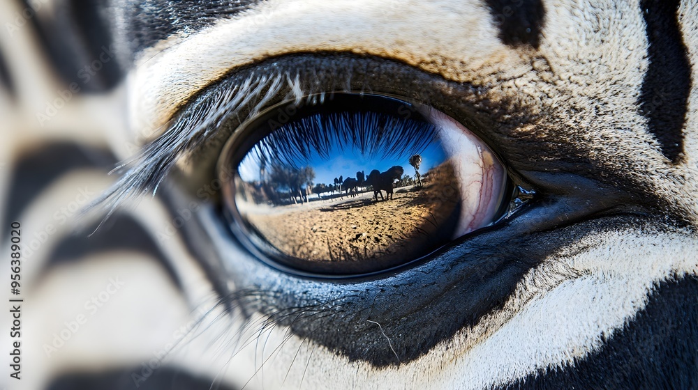 Poster captivating macro photography of a zebra s eye showcasing the intricate details and patterns with a 