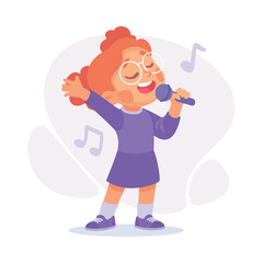 Girl Singer with Microphone on Stage as Child Profession Vector Illustration