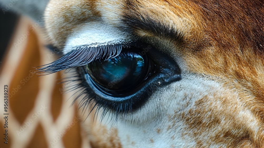 Aufkleber macro photography of a giraffe s eye showcasing its mesmerizing lashes and intricate patterns leavin