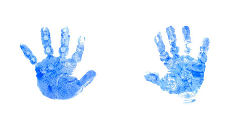 Pair of colorful handprints on white background