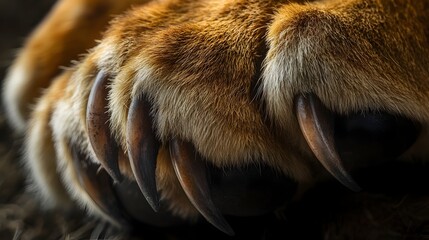 Macro close up photograph of a fierce lion s paw with sharp intimidating claws  Showcasing the...