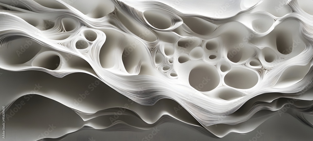 Poster 27. fluid, organic paper shapes layered to create a textured, three-dimensional visual with intricat