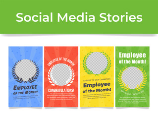 Employee of month congratulations social media stories design template with copy space set vector