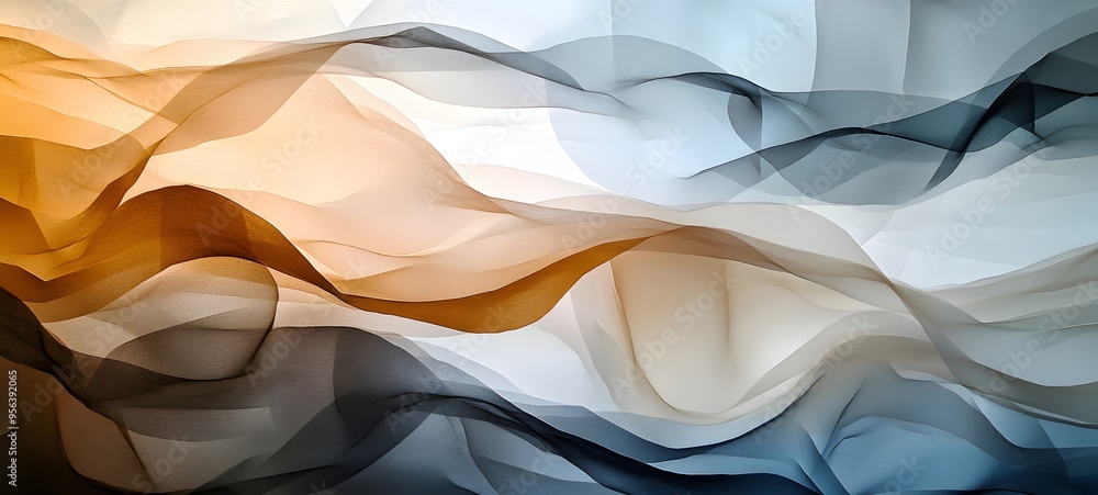Poster 23. a series of overlapping, translucent paper forms creating a fluid, layered composition with vary