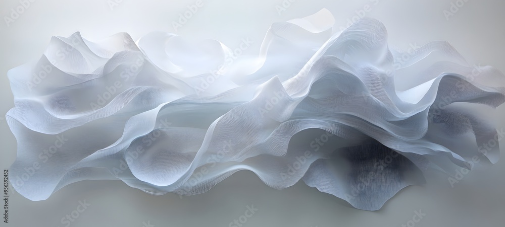 Poster 23. a series of overlapping, translucent paper forms creating a fluid, layered composition with vary