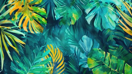 Tropical Leaves Watercolor Painting.