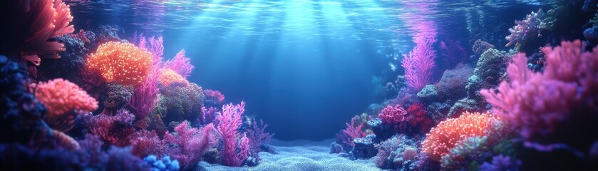 Fototapeta premium Illuminated Ocean Depths: Enchanting Glow of Sea Creatures in Mesmerizing 3D Illustration