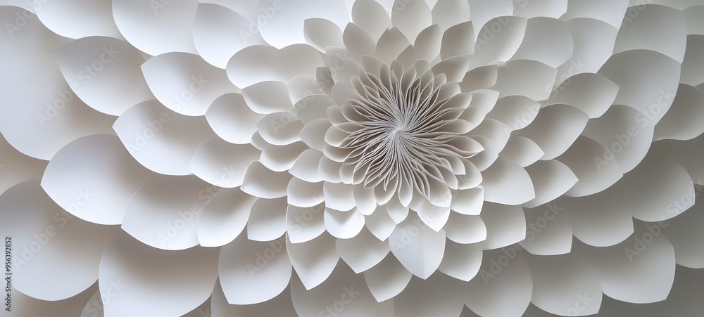 Poster 24. intricate paper shapes arranged in a radial pattern, forming a complex, three-dimensional visual