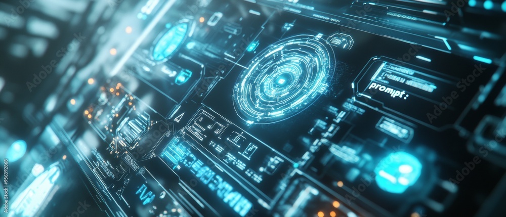 Poster futuristic command prompt on holographic screen