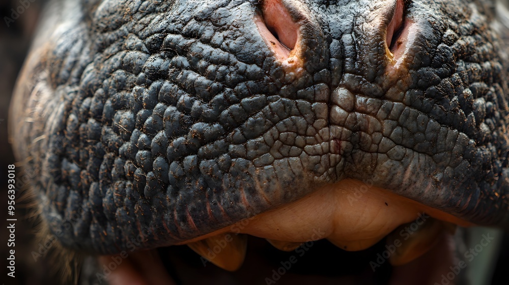 Poster striking macro photography captures the intricate textures and powerful presence of a hippo s open m