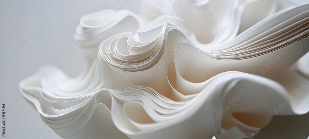Poster 14. dynamic cascade of paper forms with detailed cuts, arranged to create a fluid, layered 3d design