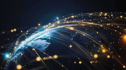 Abstract colorful business connection of lines from nodes It is connected to endless nodes and represents the innovation of communication cyber security in the network with black background	