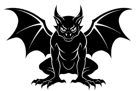Gargoyle Side View Silhouette, Isolated Illustration