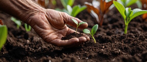 Expert hand of farmer checking soil health before growth a seed of vegetable or plant seedling, Business or ecology concept, analyze complex data sets in real-time, with a digital interface overlaid o