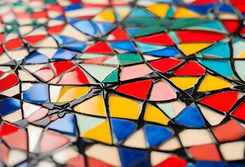 Fototapeta premium Colorful tile shards arranged in unique, decorative patterns for creative, new use. 