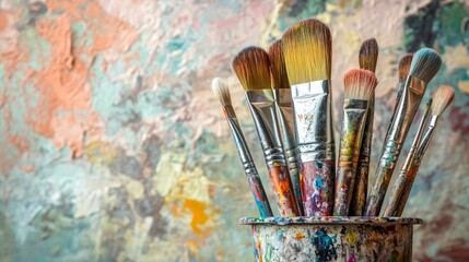 Photograph of an artist preparing brushes in an art studio.