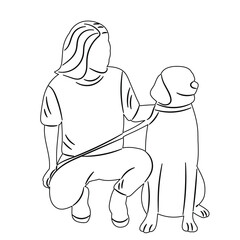 woman with a dog, sketch, outline on a white background, vector