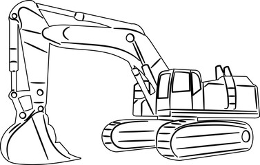 bulldozer, sketch, outline on a white background, vector