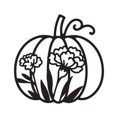 Decorative pumpkin with flowers, floral pumpkin silhouette 