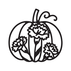 Decorative pumpkin with flowers, floral pumpkin silhouette 