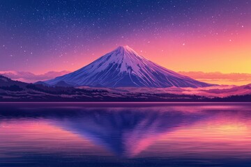 Fototapeta premium Majestic Mountain Peak Reflecting in Tranquil Lake at Twilight
