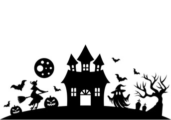 Halloween Vinyl Decal for Window, Halloween Scene Illustration 