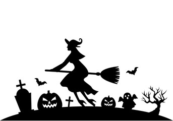 Halloween Vinyl Decal for Window, Halloween Scene Illustration 