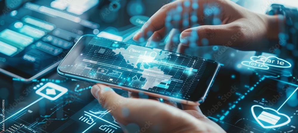 Aufkleber businessman analyzing world map data global connectivity innovation with digital interface