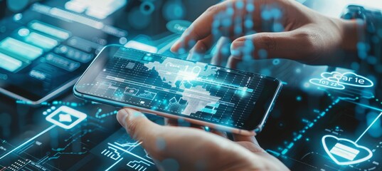 Businessman Analyzing World Map Data Global Connectivity Innovation With Digital Interface