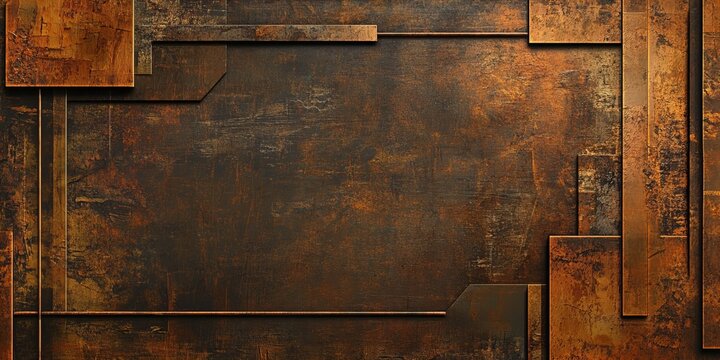 Abstract rusty rough metal surface in old vintage retro style with steampunk and art deco elements, perfect backdrop design, new beautiful stock image illustration AI